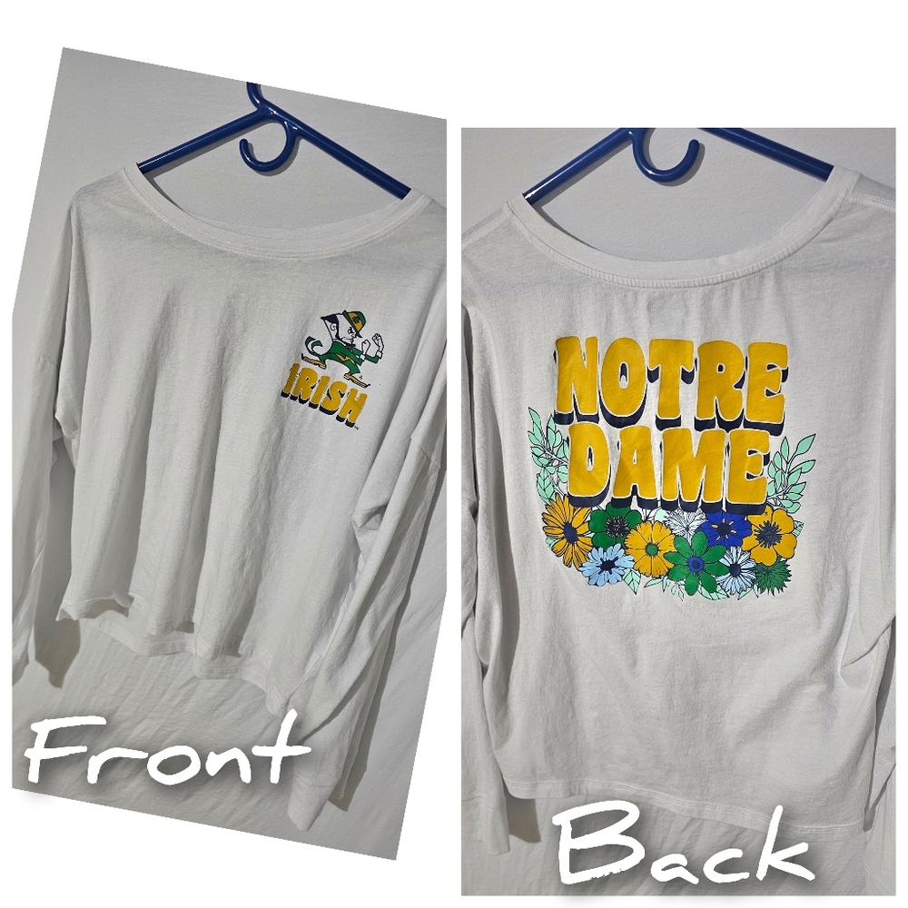 White Notre Dame Women's Graphic Long Sleeve Crop Top